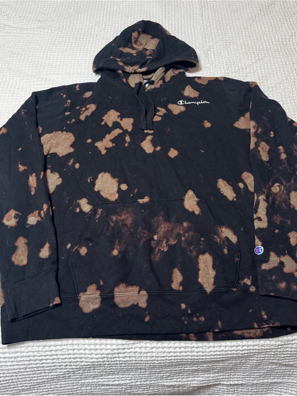 Champion Black & Brown Bleach-Effect Crewneck Hoodie